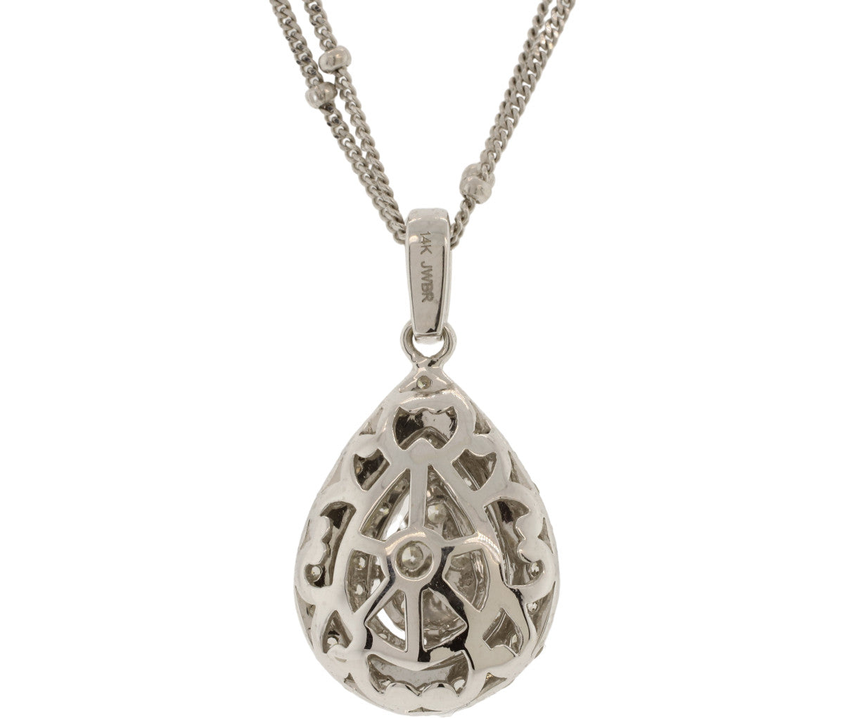 14K White Gold 1.33ct Diamond Teardrop Pendant Necklace 18.5"