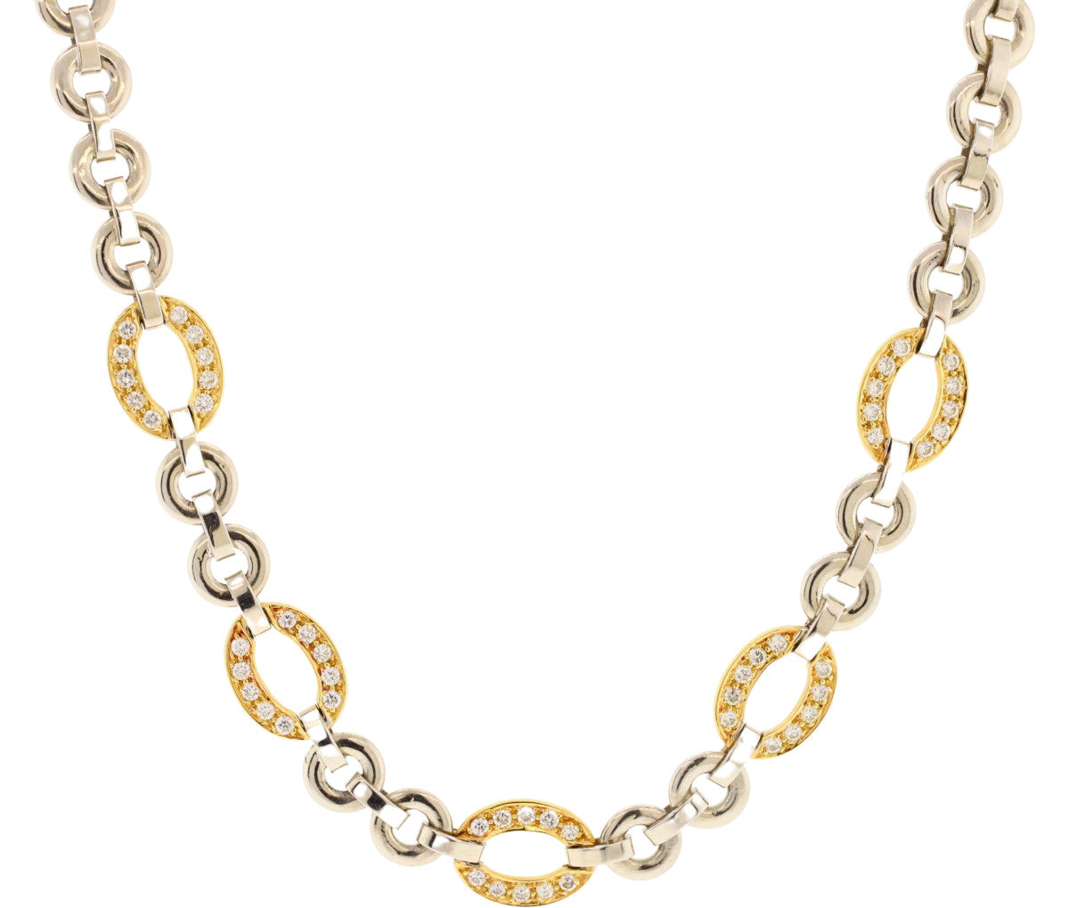 18K Two-Tone Round & Oval Link .50Cttw Diamond Necklace 16.5"