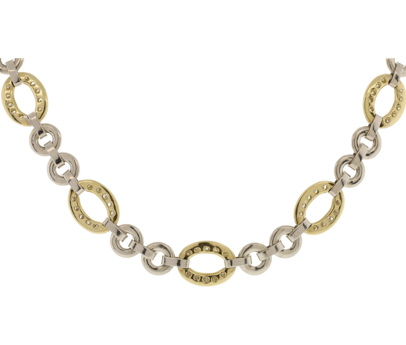18K Two-Tone Round & Oval Link .50Cttw Diamond Necklace 16.5"