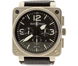 Bell & Ross BR01-94 Chronograph 46mm Automatic Watch Stainless Steel Black Dial Leather Band Sapphire Crystal