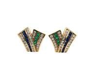 Women's Charles Krypell Diamond Blue Sapphire 18K "V" Clip On Earrings