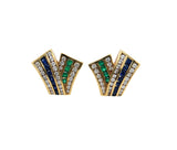 Women's Charles Krypell Diamond Blue Sapphire 18K "V" Clip On Earrings
