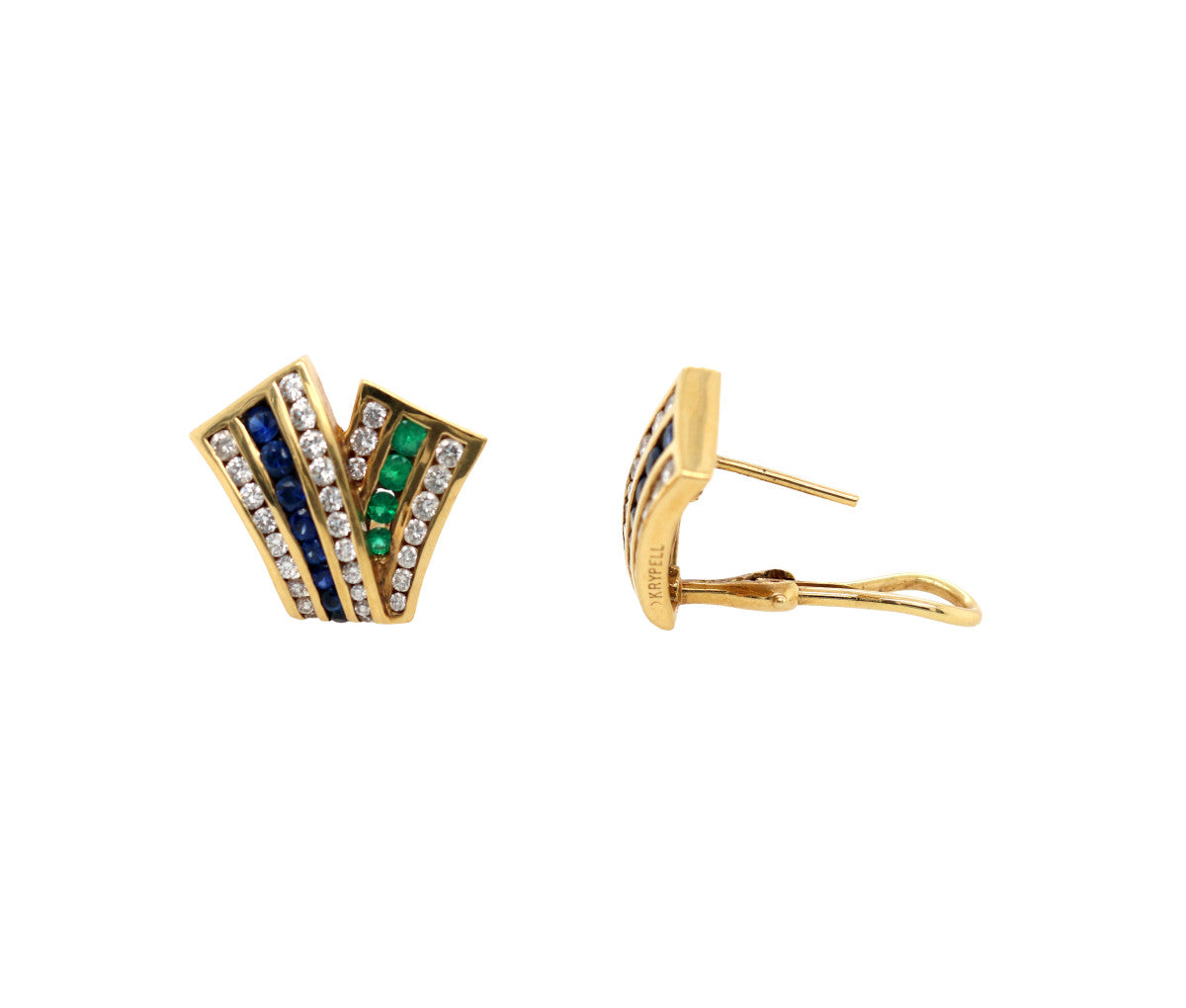 Women's Charles Krypell Diamond Blue Sapphire 18K "V" Clip On Earrings