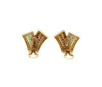 Women's Charles Krypell Diamond Blue Sapphire 18K "V" Clip On Earrings
