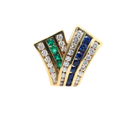 Women's Charles Krypell Diamond Blue Sapphire 18K "V" Clip On Earrings