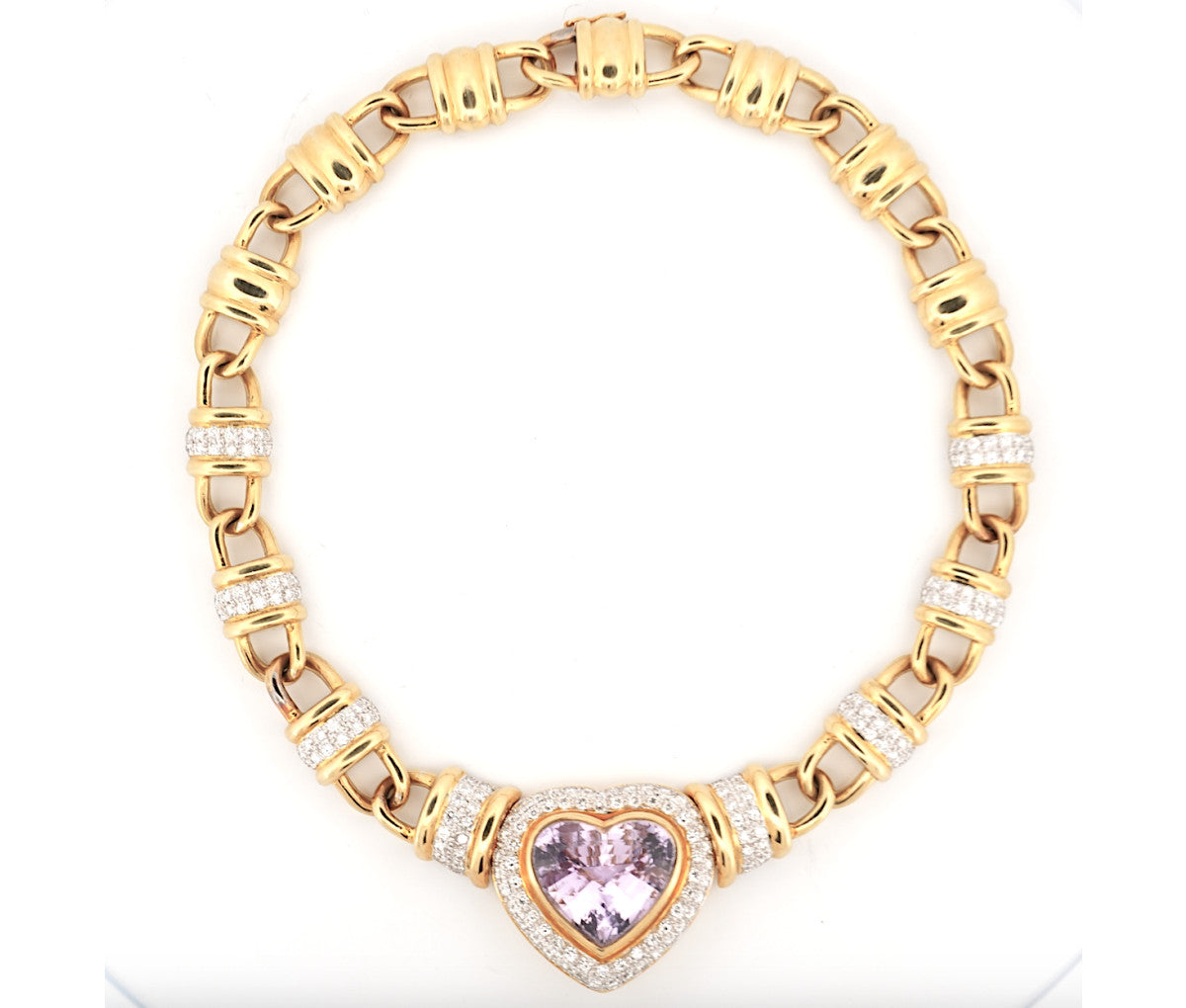 Women's 18k Kunzite Heart & Diamond Halo Bold Link Necklace Set