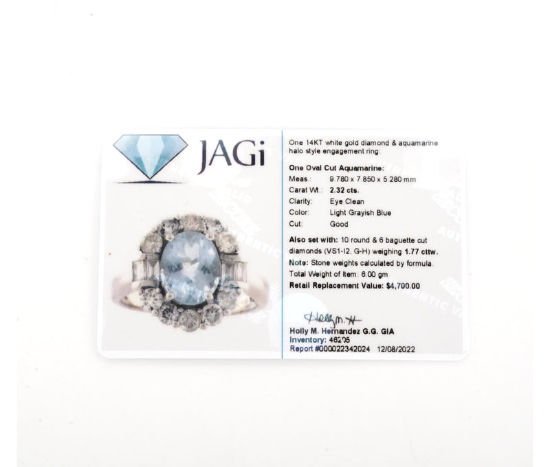 Women's 14k Diamond & Aquamarine Halo Ring