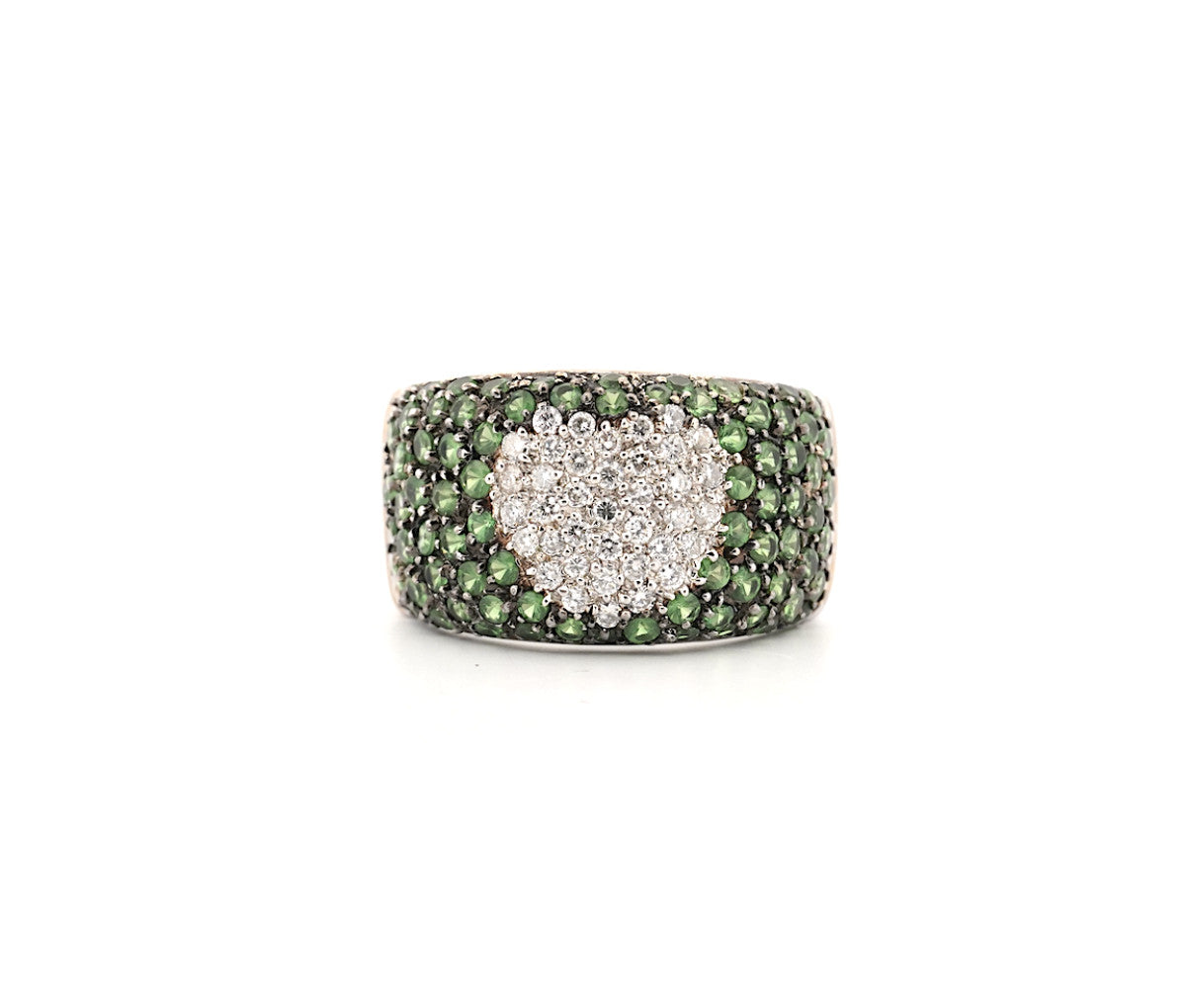 18k White Gold .41ct Diamond & Garnet Wide Heart Ring