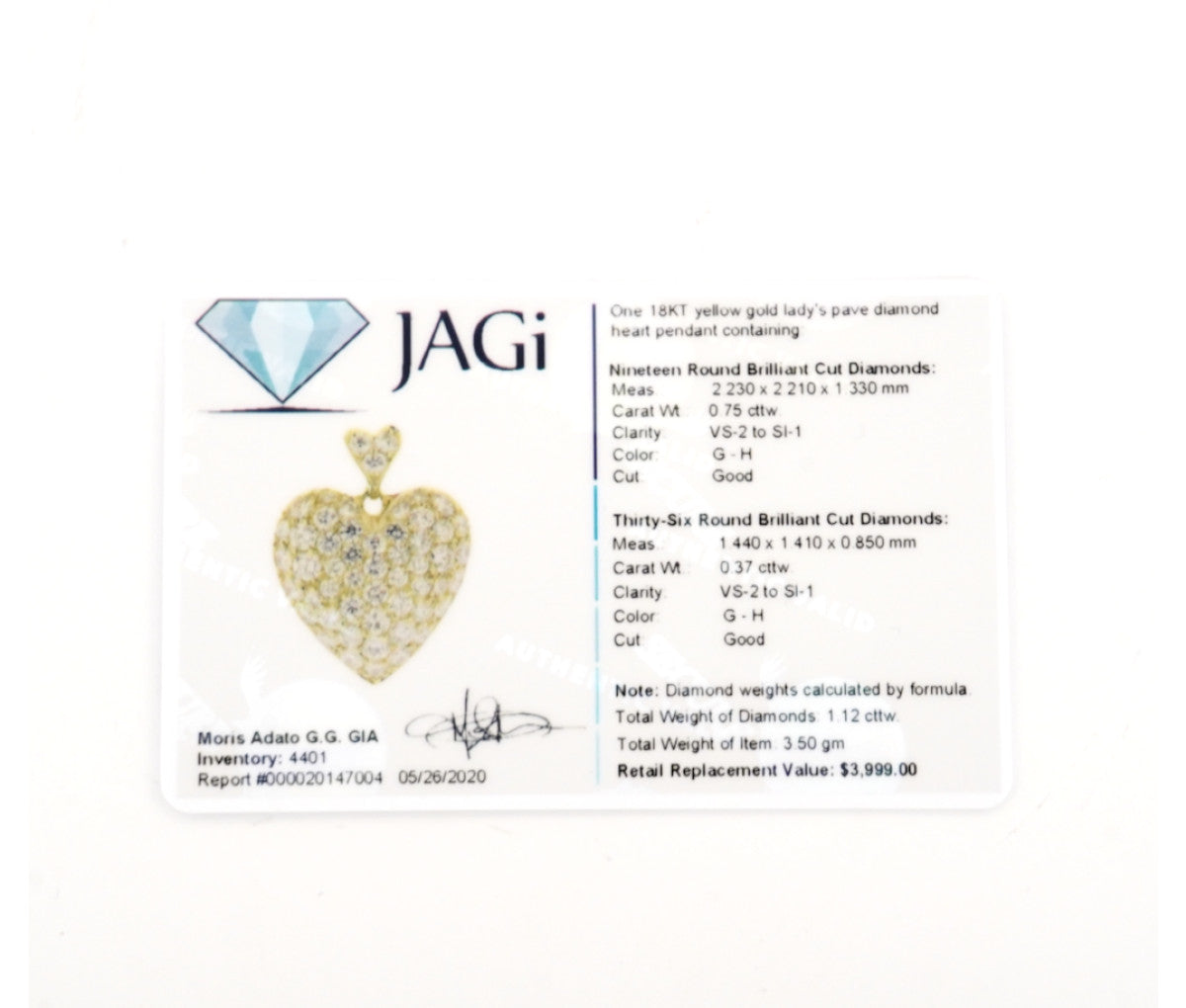 Women's 18k 1.12ct Diamond Heart Pendant Necklace