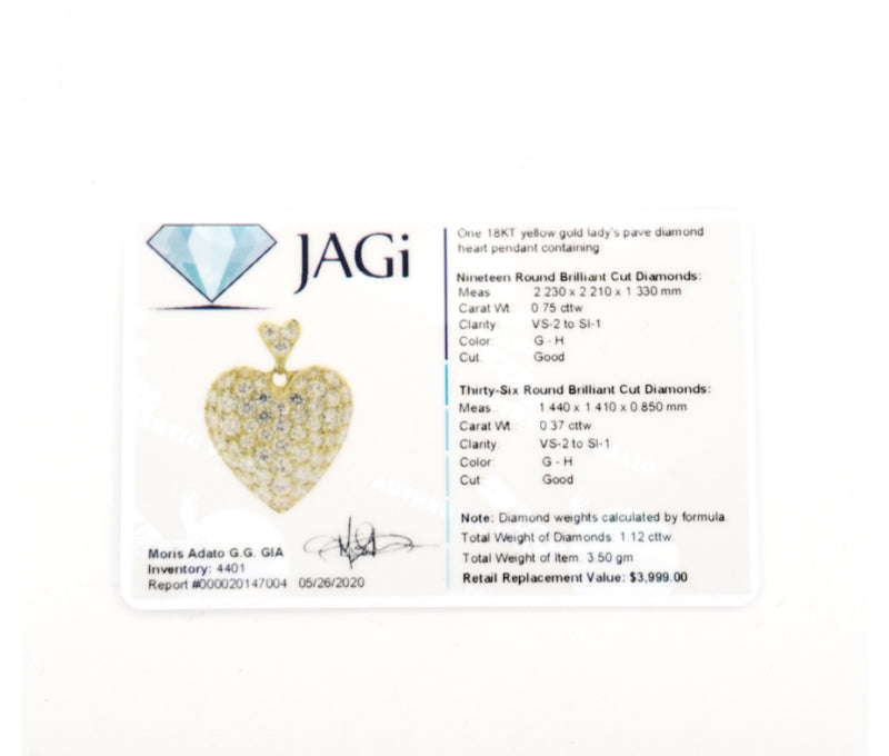Women's 18k 1.12ct Diamond Heart Pendant Necklace