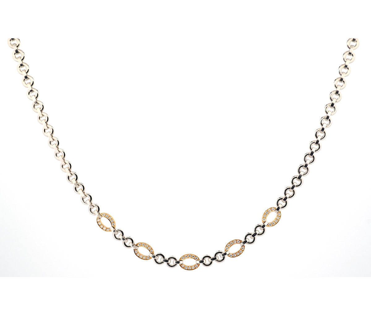 18K Two-Tone Round & Oval Link .50Cttw Diamond Necklace 16.5"