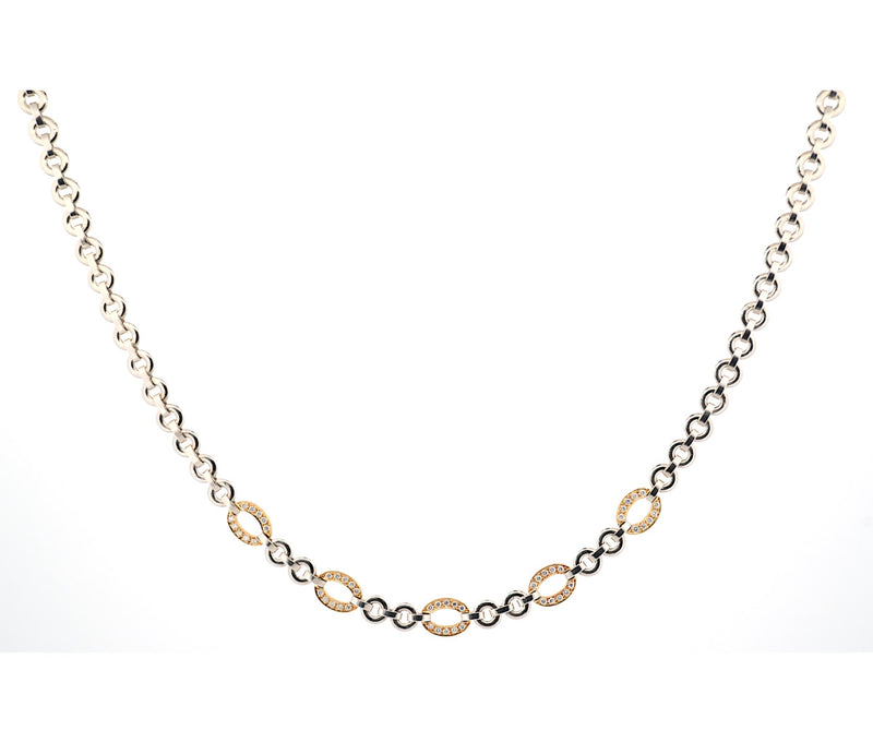 18K Two-Tone Round & Oval Link .50Cttw Diamond Necklace 16.5"