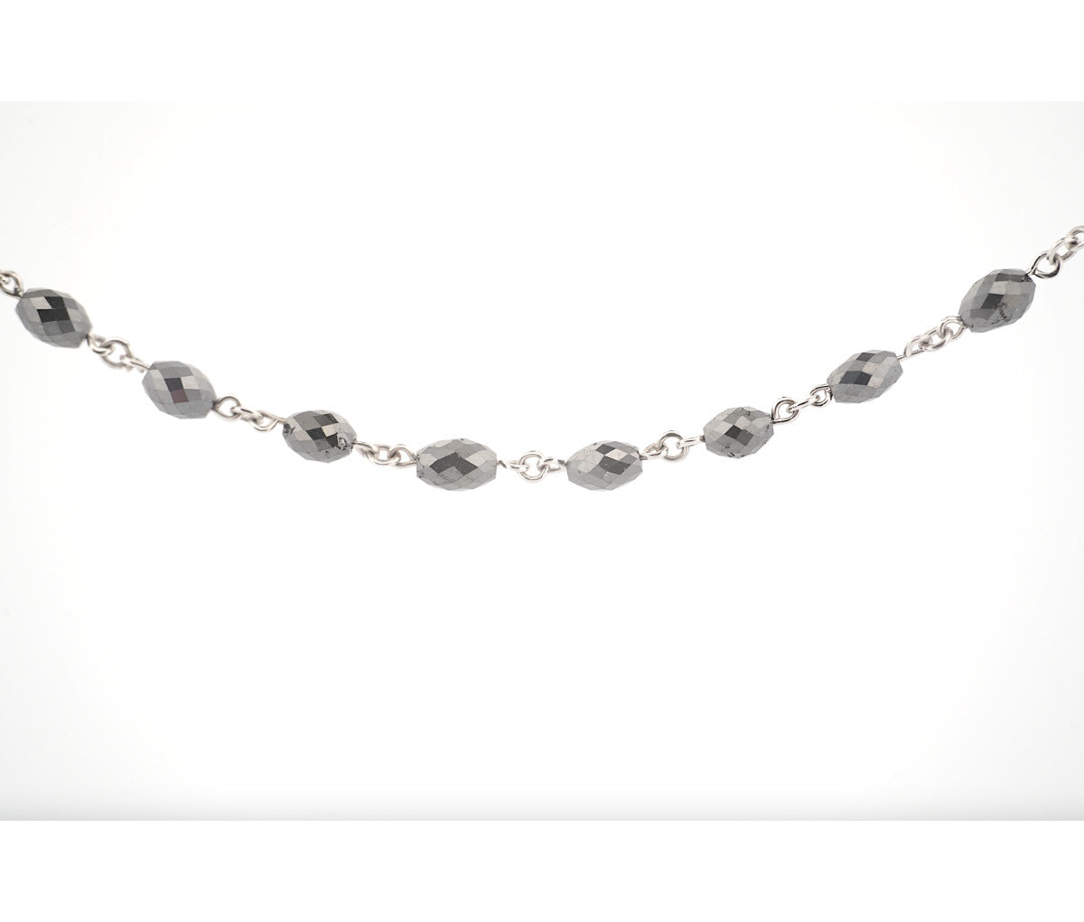 Women's 18k 11.92ct Faceted Black Diamond Bead Link Necklace