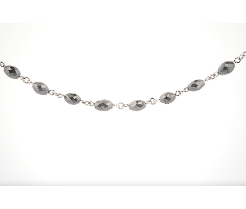 Women's 18k 11.92ct Faceted Black Diamond Bead Link Necklace