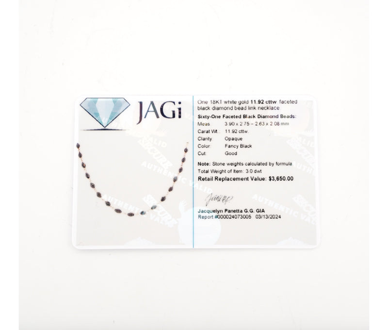 Women's 18k 11.92ct Faceted Black Diamond Bead Link Necklace