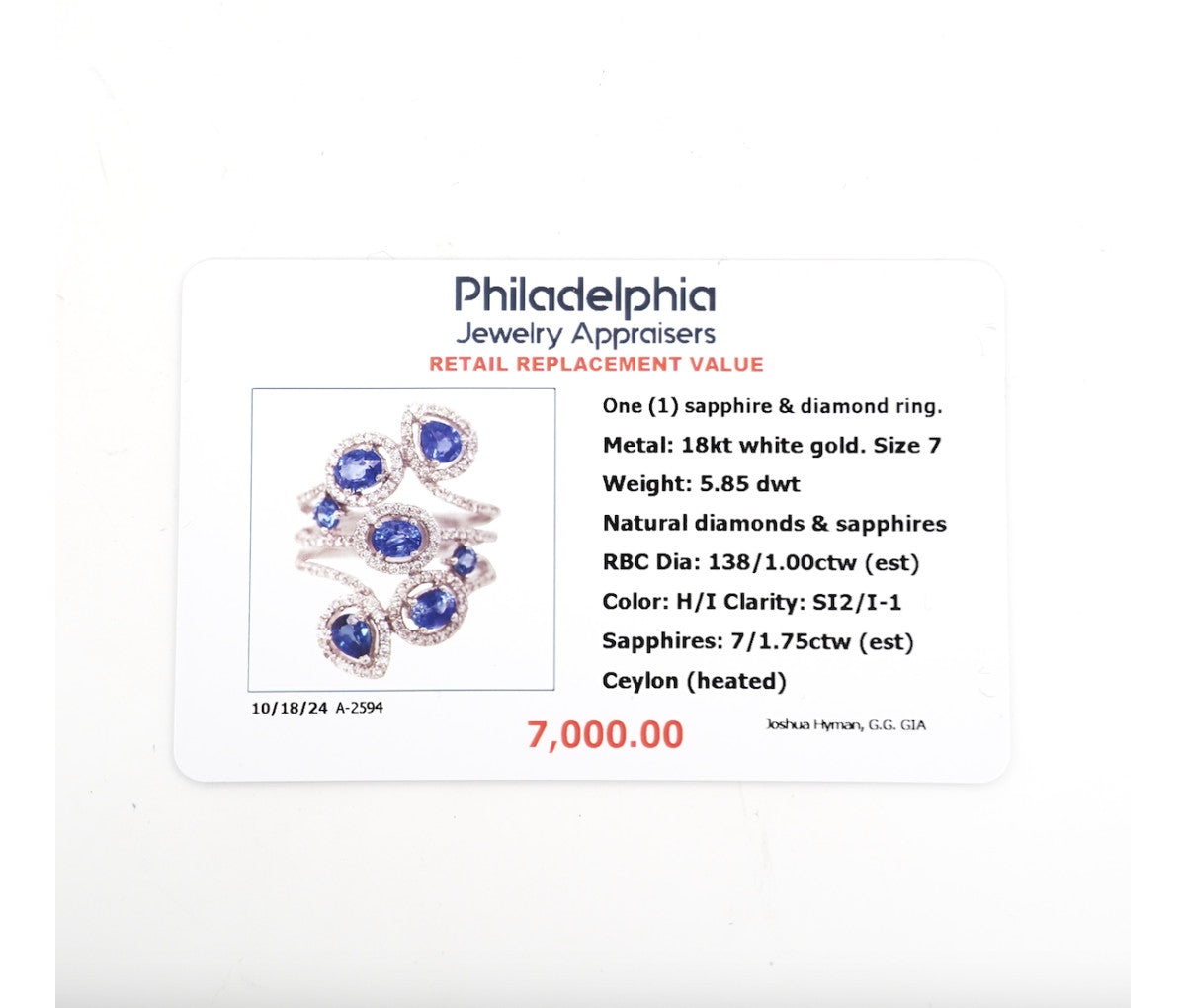 Women's 18K 1.00ct Diamond & Sapphire Ring 5.85dwt