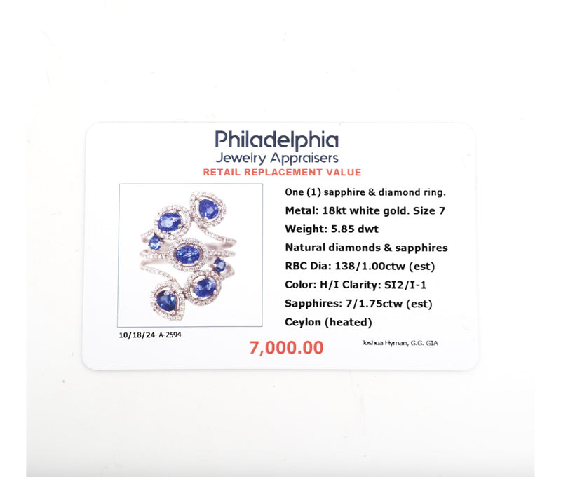 Women's 18K 1.00ct Diamond & Sapphire Ring 5.85dwt