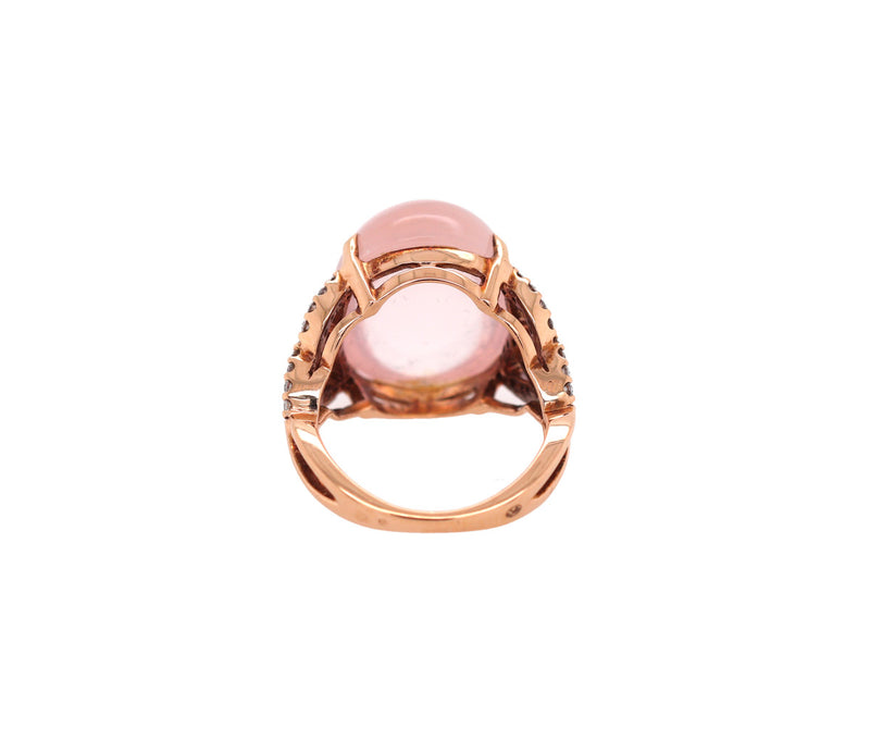 Women's 18k Rose Gold Rose Quartz & 0.50ct Diamond Ring 5.8dwt
