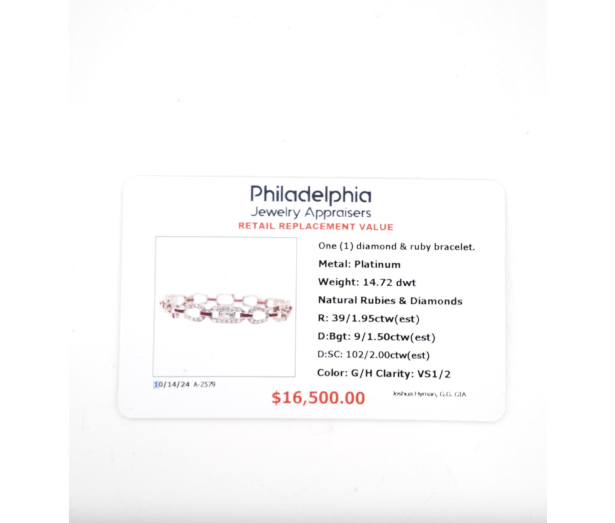 Women's Platinum Ruby & 3.50ct Diamond Bracelet 14.72dwt