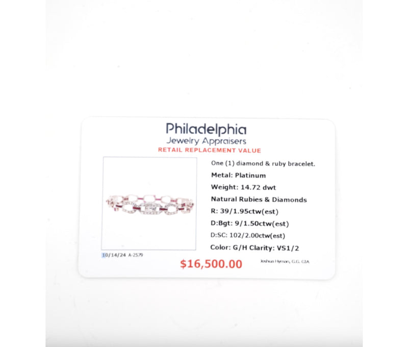Women's Platinum Ruby & 3.50ct Diamond Bracelet 14.72dwt