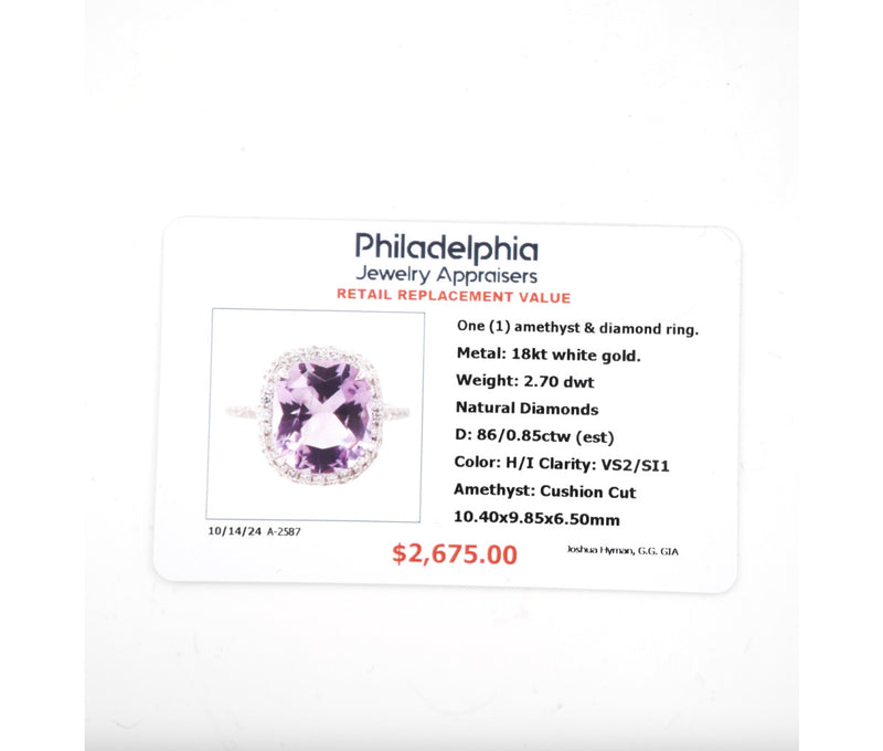 Women's 18k Amethyst & 0.85ct Diamond Ring 2.8dwt