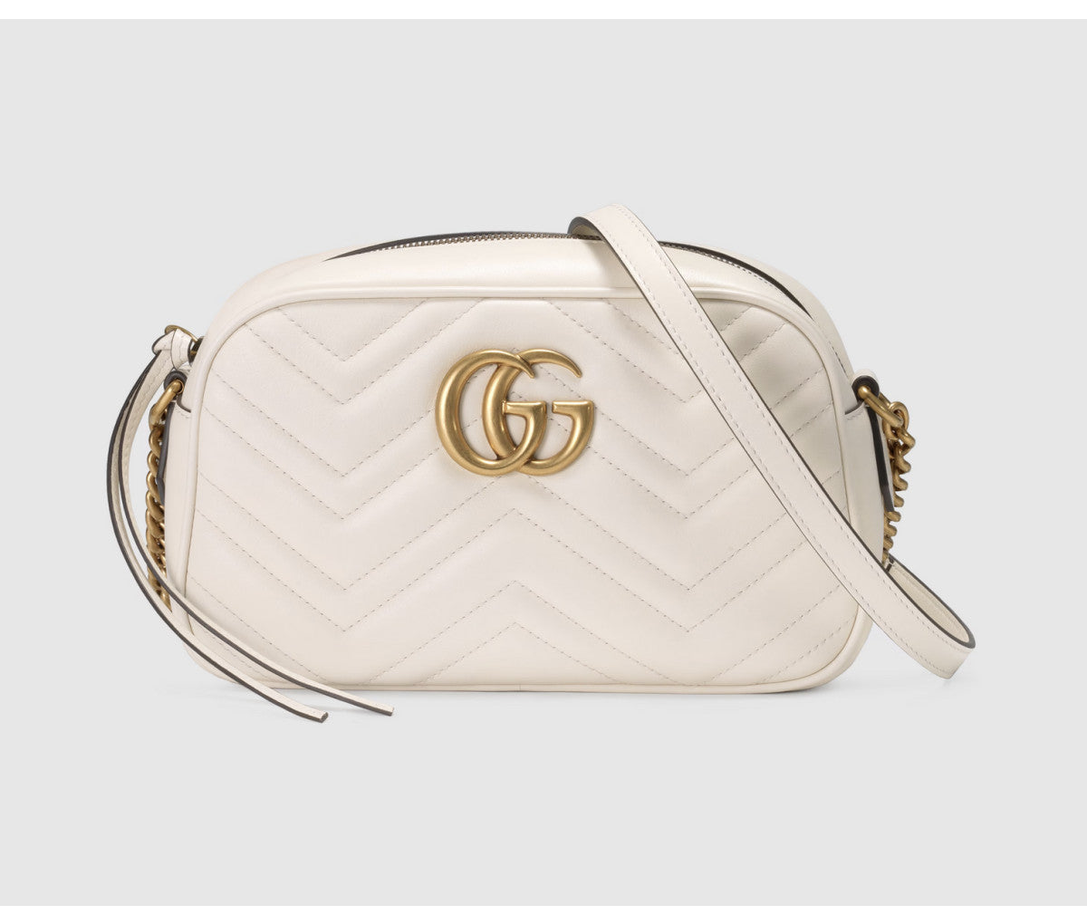 Gucci White Leather GG Marmont Mini Shoulder Bag