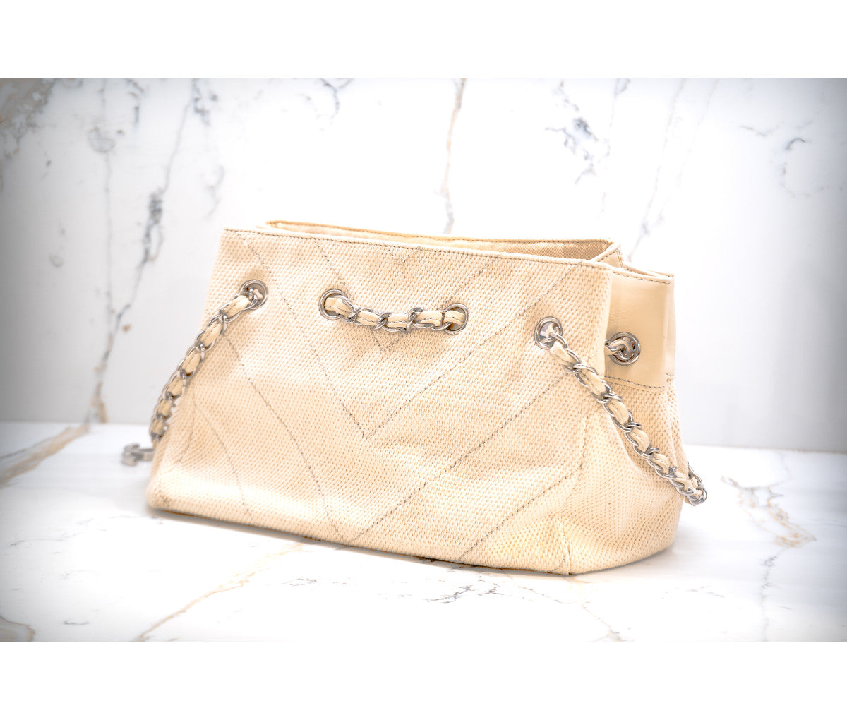 Chanel Vintage Canvas Chevron Accordion Tote