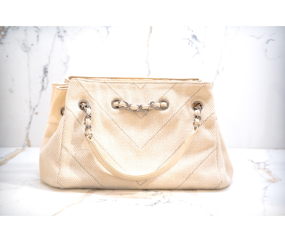 Chanel Vintage Canvas Chevron Accordion Tote