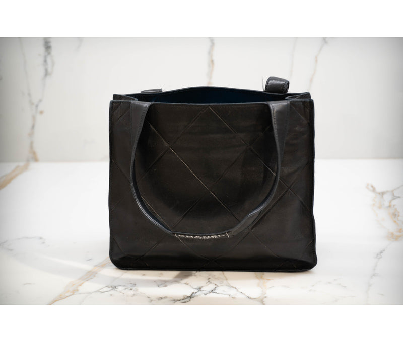 Chanel Vintage Black Quilted Leather Tote