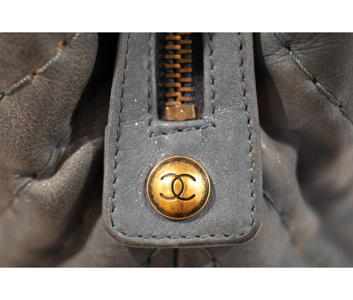 Chanel Blue Leather Surpique Chevron Tote