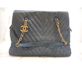 Chanel Blue Leather Surpique Chevron Tote