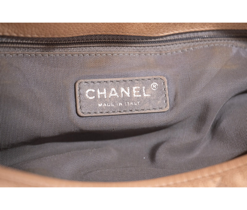 Chanel Beige Caviar Quilted Large French Riviera Fold Tote