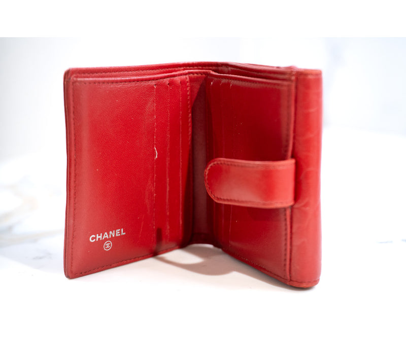 Chanel Red Leather Camellia Wallet