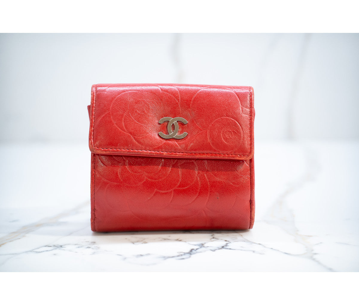 Chanel Red Leather Camellia Wallet