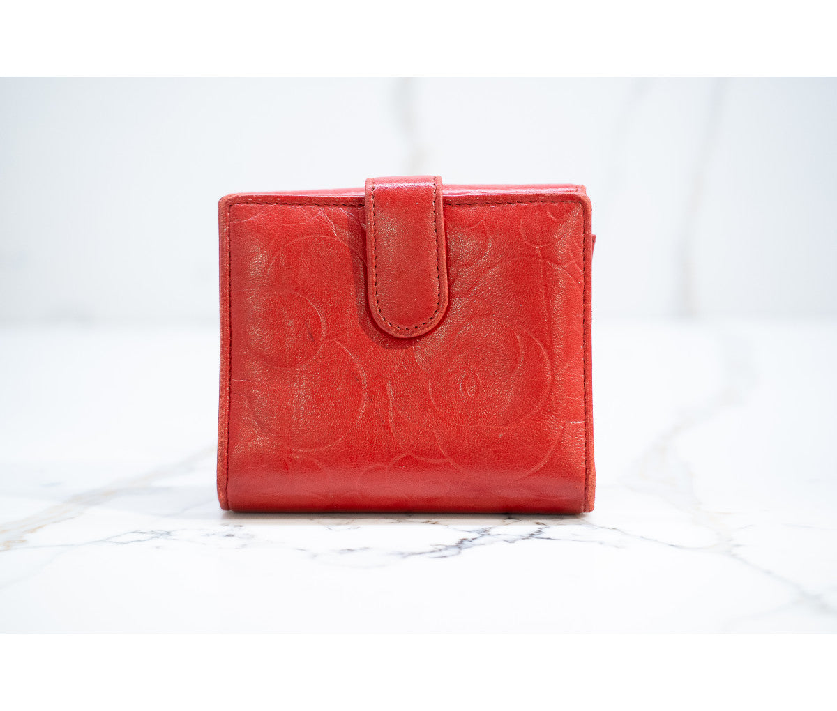 Chanel Red Leather Camellia Wallet