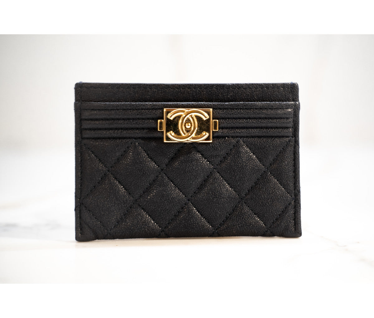 Chanel Blue Caviar Quilted Leather Boy Card Holder