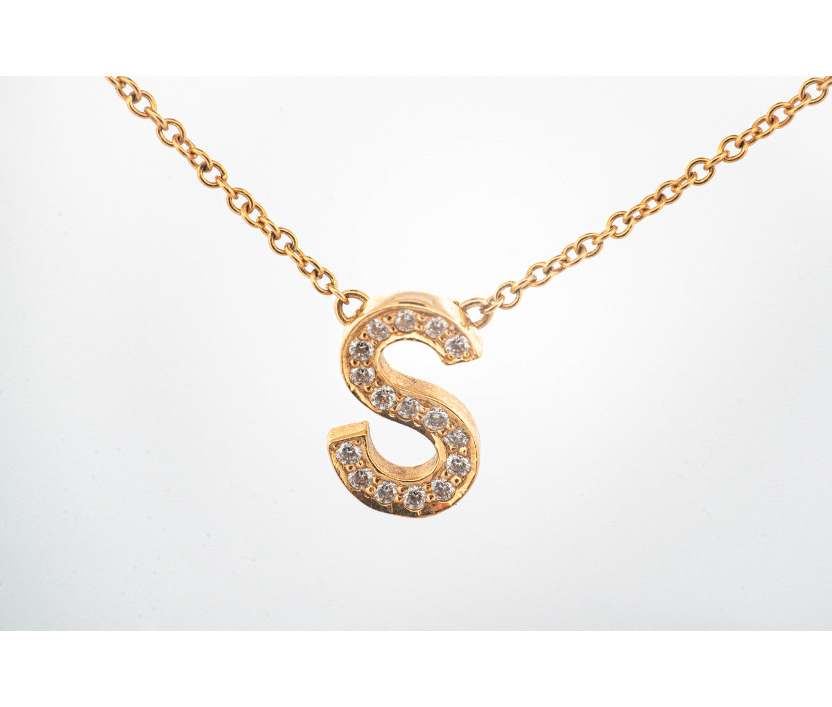 Tiffany & Co 18K Diamond Alphabet Letter 'S' Pendant Necklace