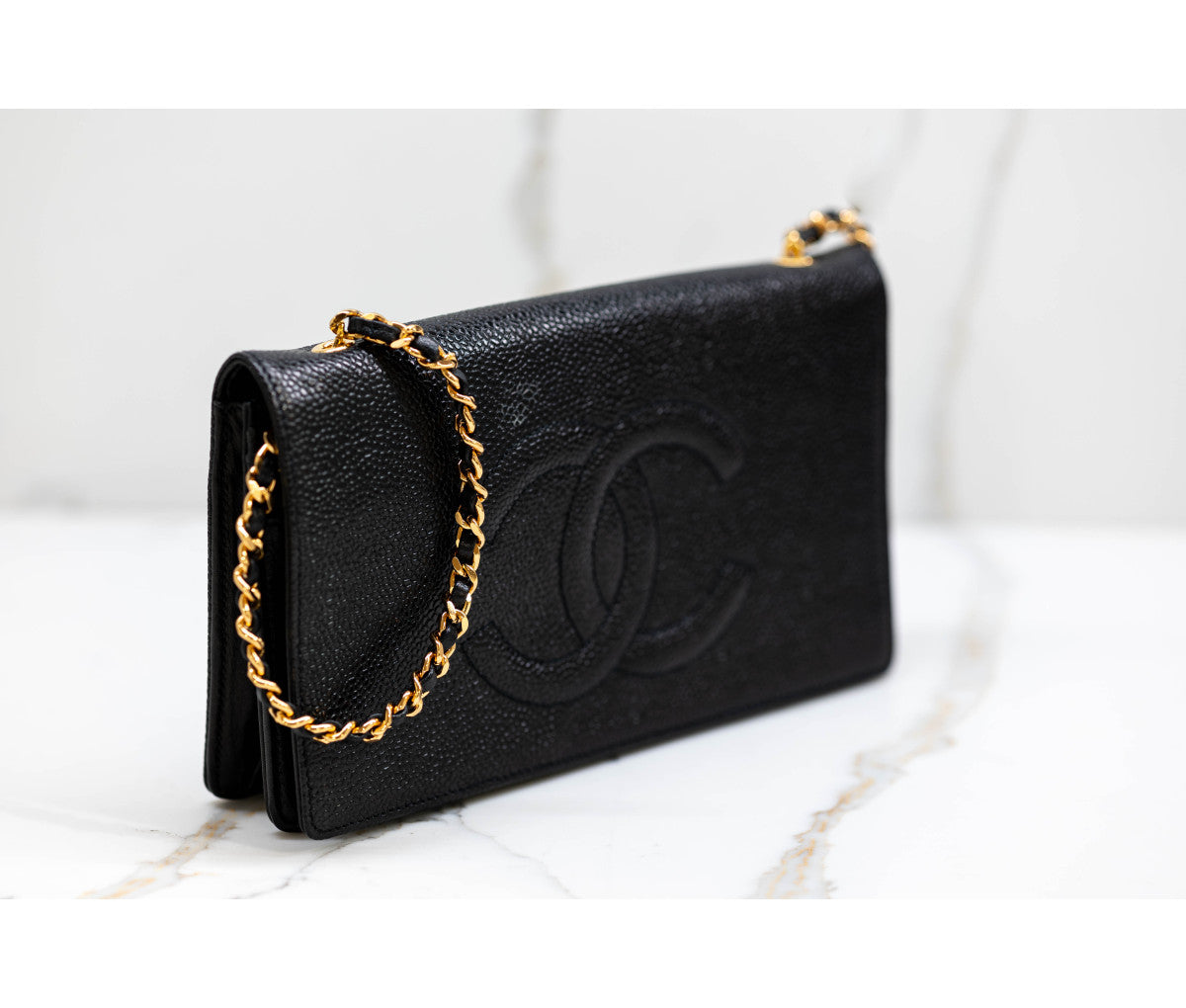 Chanel Black Caviar Leather Timeless Wallet On Chain