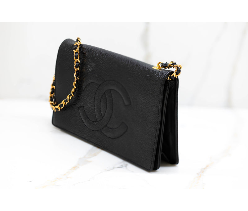 Chanel Black Caviar Leather Timeless Wallet On Chain