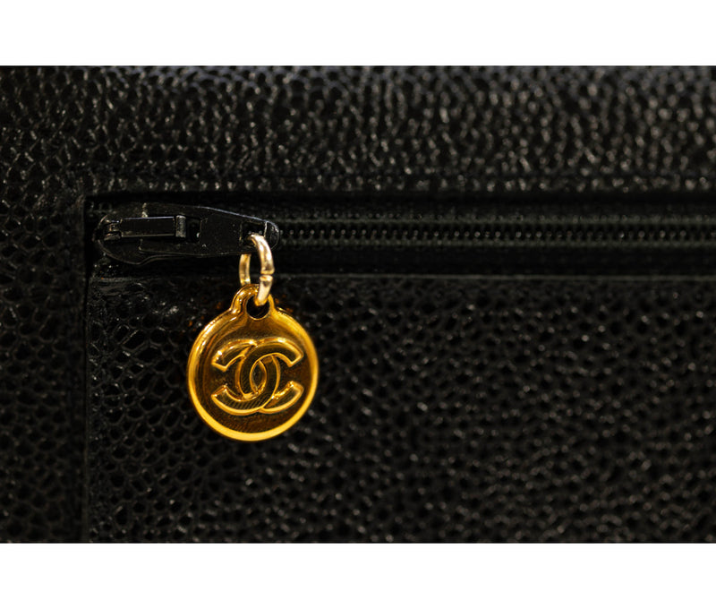 Chanel Black Caviar Leather Timeless Wallet On Chain