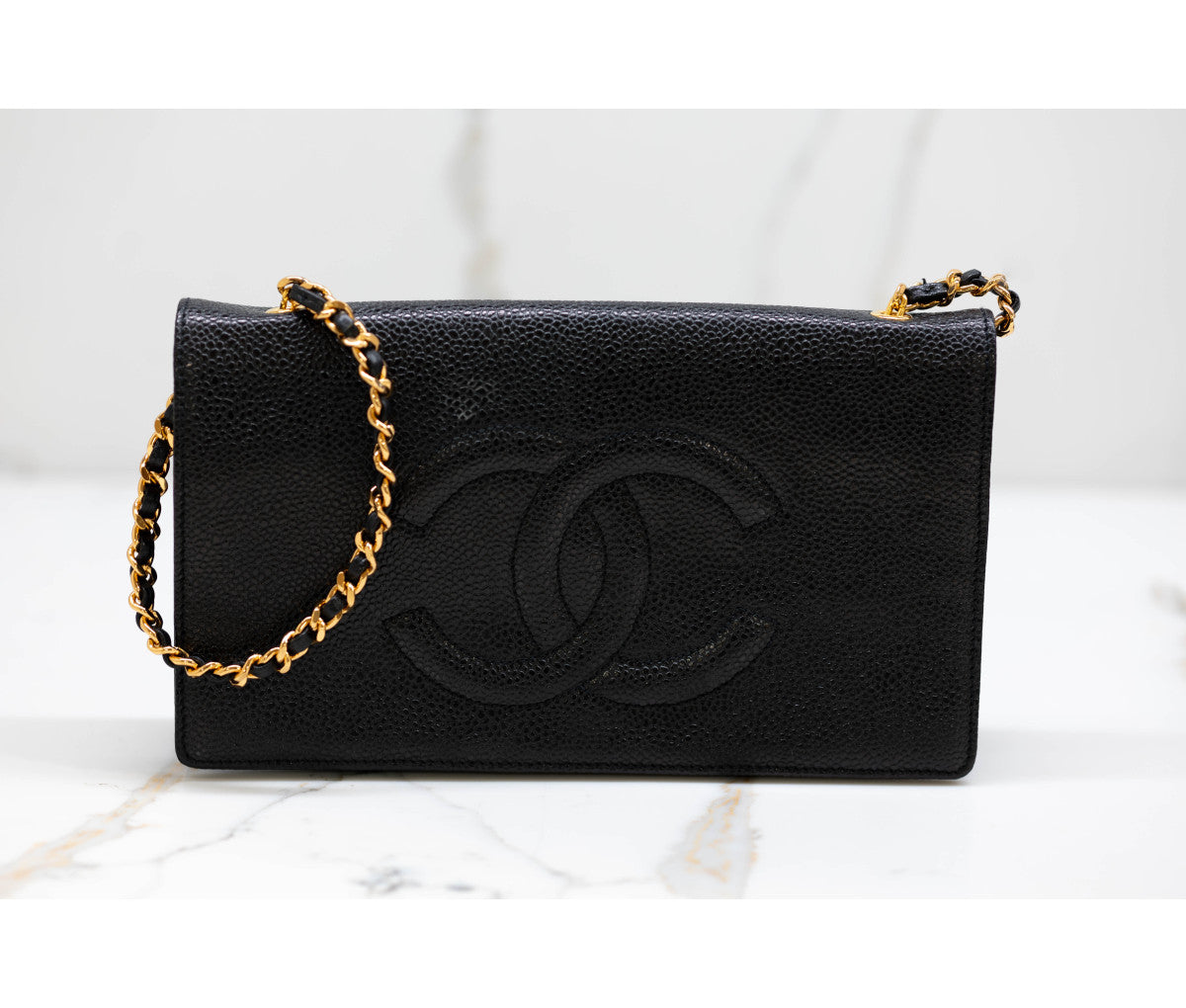 Chanel Black Caviar Leather Timeless Wallet On Chain