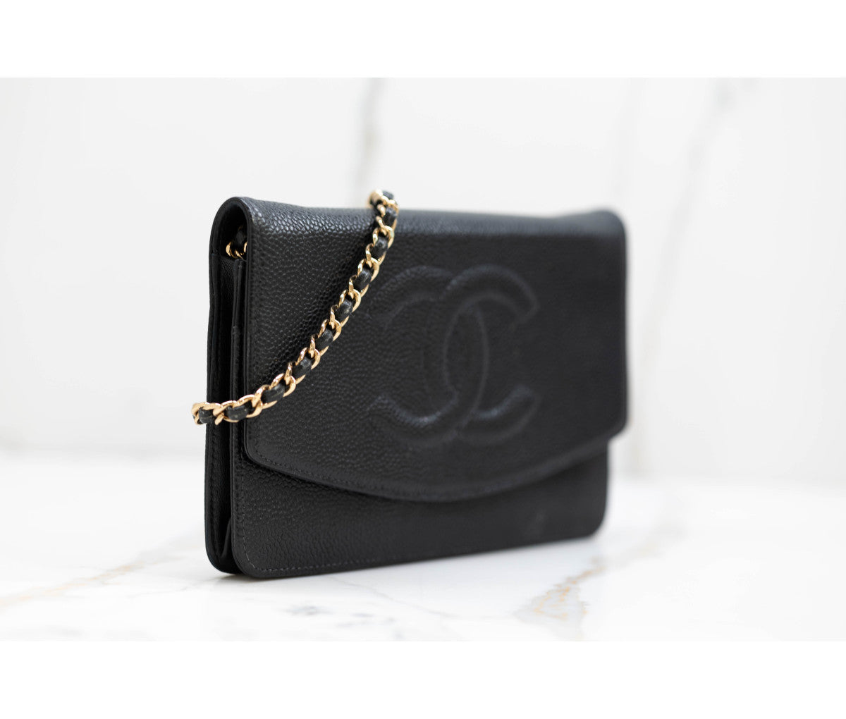 Chanel Black Caviar Leather Timeless Wallet On Chain