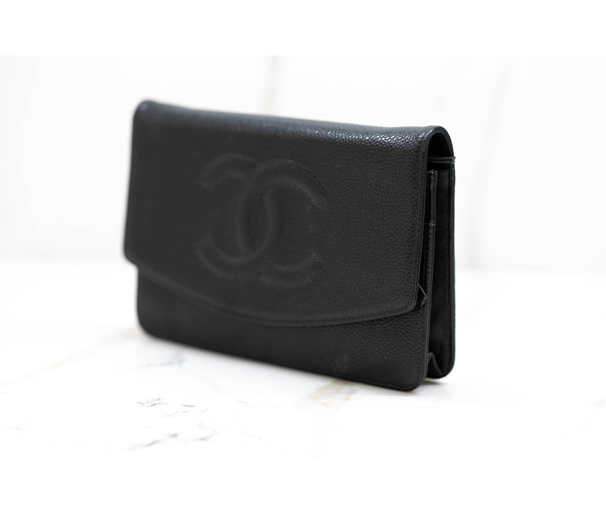 Chanel Black Caviar Leather Timeless Wallet On Chain