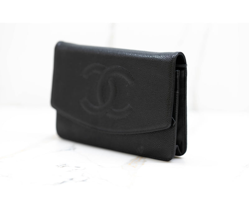 Chanel Black Caviar Leather Timeless Wallet On Chain