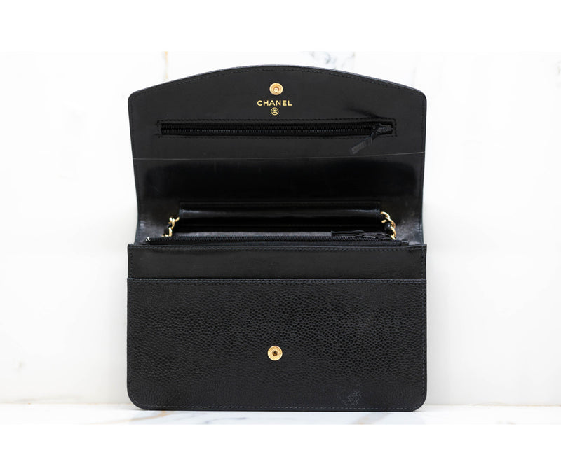 Chanel Black Caviar Leather Timeless Wallet On Chain