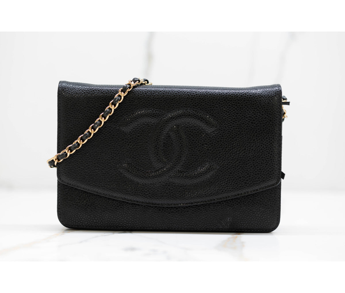 Chanel Black Caviar Leather Timeless Wallet On Chain