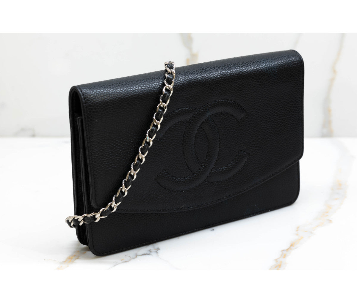 Chanel Black Caviar Leather Timeless Wallet On Chain