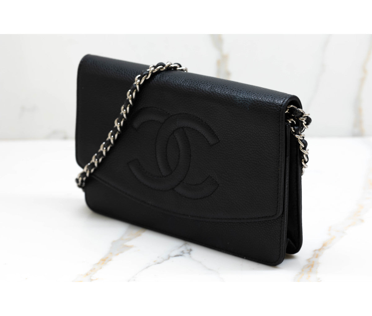 Chanel Black Caviar Leather Timeless Wallet On Chain