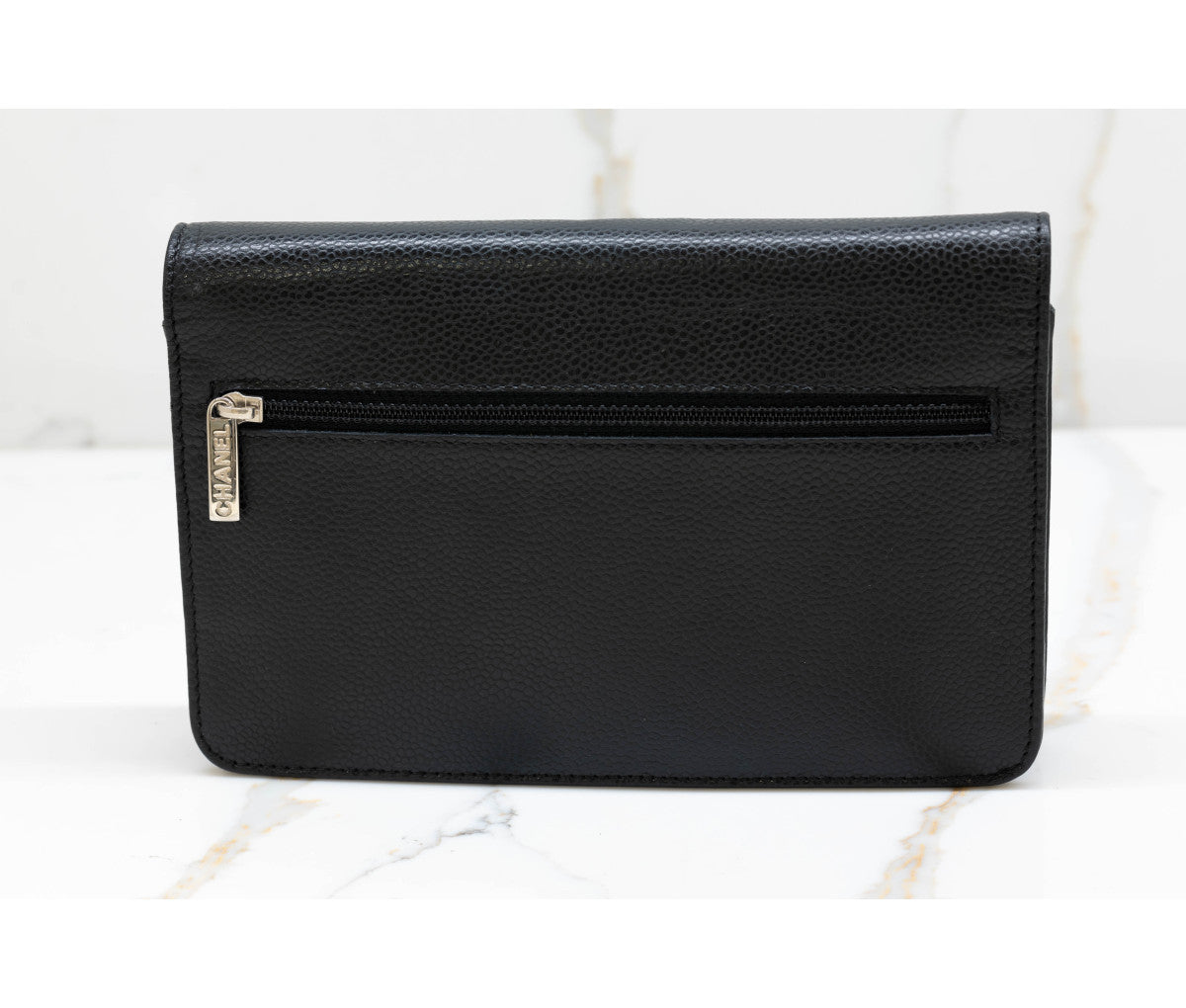 Chanel Black Caviar Leather Timeless Wallet On Chain