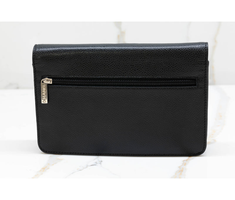 Chanel Black Caviar Leather Timeless Wallet On Chain